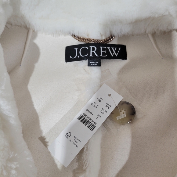 J Crew Faux-fur peacoat CF697 Size L NWT Winter White - Picture 6 of 8
